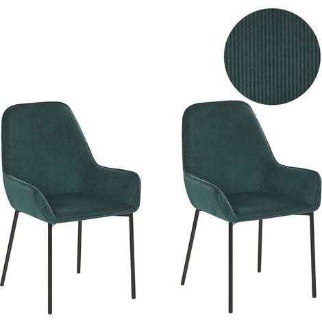 Conjunto de 2 sillas de comedor tapizadas en pana verde con patas negras estilo retro glamour Loverna (1/5)