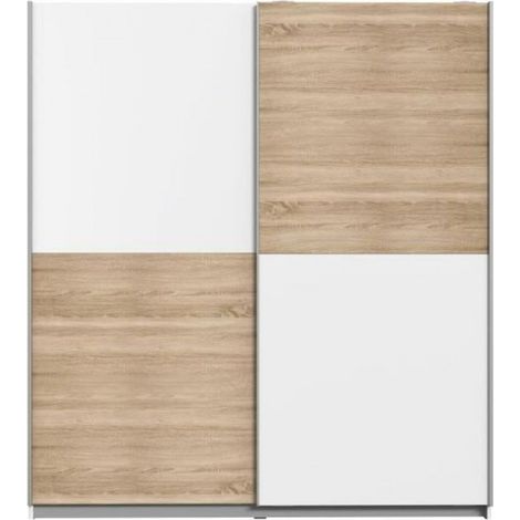 Armoire 2 portes coulissantes - Panneaux de particules - Décor chene et blanc - L 170,3 x P 61,2 x H 190,5 cm - ULOS (1/5)