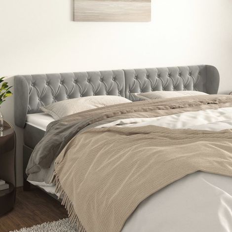 Kopfteil mit Ohren Hellgrau 203x23x78/88 cm Samt (1/5)