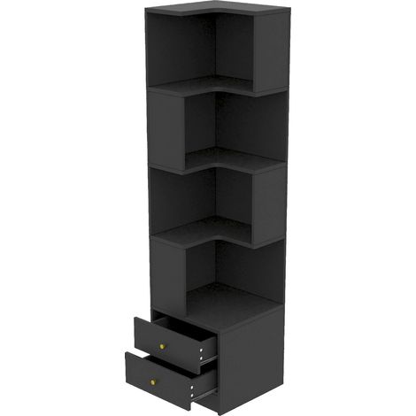 Mensola angolare a L 45 x 43,5 x 180 cm con LED controllabile da app, MDF, nera (1/5)