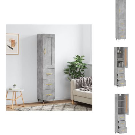 Buffet haut Gris béton 34,5x34x180 cm Bois d'ingénierie - Buffet Design Moderne - Meuble Rangement Gris - Armoire Cuisine - Placard Entrée - Commode Salon (1/5)