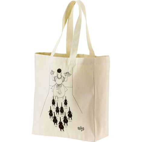 Grand sac shopping cabas réutilisable imprimé à table coloris écru 40 x 36 x 16 cm - PANGIVO (1/2)