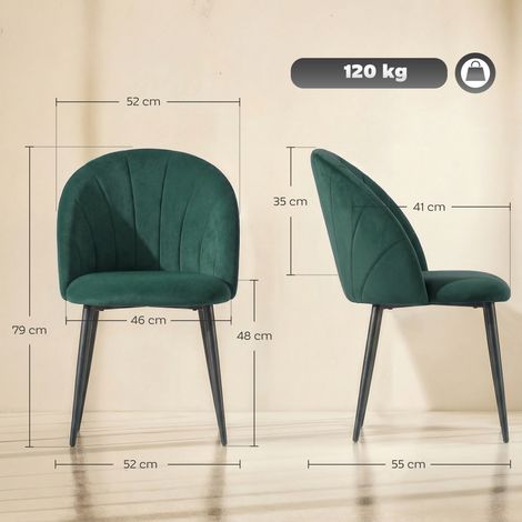 Chaises de salle à manger sans accoudoirs, dossier incurvé, lot de 2, aspect velours, chaises d'appoint pour cuisine ou salon, vert foncé (1/5)