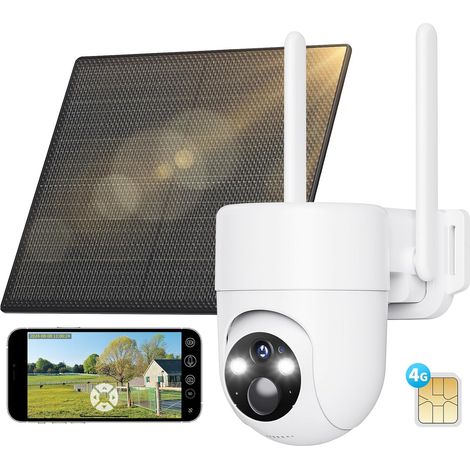 3G/4G LTE Camera Surveillance Exterieure sans Fil, Camera Solaire 4G avec Carte Sim, Détection Humaine PIR et Alarmes de Zones Personnalisées, Étanchéité IP66 (1/5)