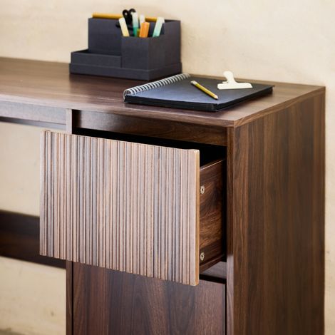 Bureau avec 2 tiroirs noyer LINEAR L 120 x P 48 x H 75cm (1/5)
