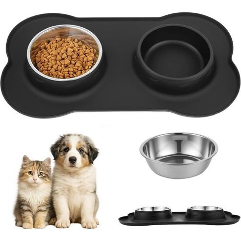 Futternapf für Hunde und Katzen Futternapf Hundenapf kleine Hunde Katzentoilette aus Edelstahl Wassernapf auslaufsicherer Hundenapf mit 1 Matte S 36