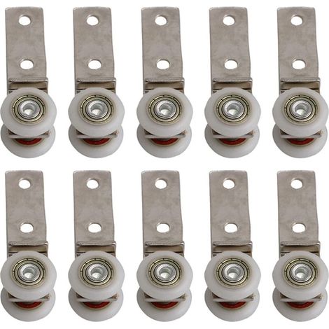 Lot de 10 poulies à roulement en métal pour conduits coudés de 2,5" x 0,75" avec deux roues en plastique pour armoires à portes et fenêtres coulissantes, espacement des trous de 20 mm