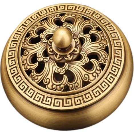 Brûleur d'encens en laiton, brûleur d'encens à fond plat avec couvercle à motif ondulé, porte-encens vintage pour la maison, le bureau, l'hôtel, le restaurant