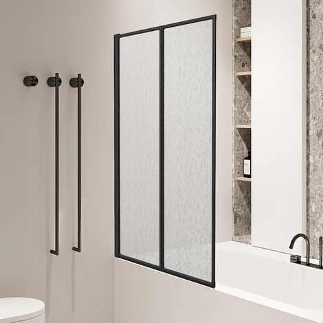 TolleTour Paraspruzzi per vasca da bagno Parete doccia pieghevole per vasca da bagno 100 x 140 cm Rivestimento facile da pulire , Nero