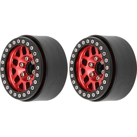 2Pcs Moyeux en Alliage d'Aluminium sans Colle pour Voiture RC 1.9 Pouces, Type Trou Carré 12 Points (Noir Rouge) (1/5)