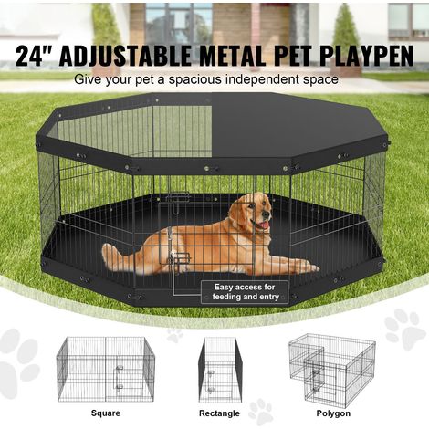 Clôture pour chien pliable 8 panneaux en métal avec toit et tapis 61 cm, parc enfant et enclos intérieur extérieur petit moyen animal camping jardin (1/5)