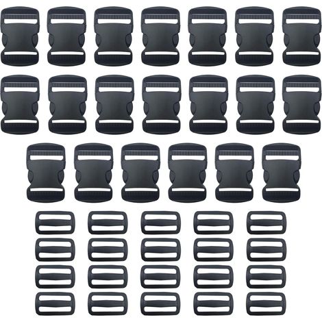 20 pièces Boucles en Plastiques Sangle, 51 mm Boucle Plastique Noir Clip Fermoir pour Sangle, Accessoires de Sac à Dos, Tente, Sac à Dos Enfant, Collier de Chien (1/5)
