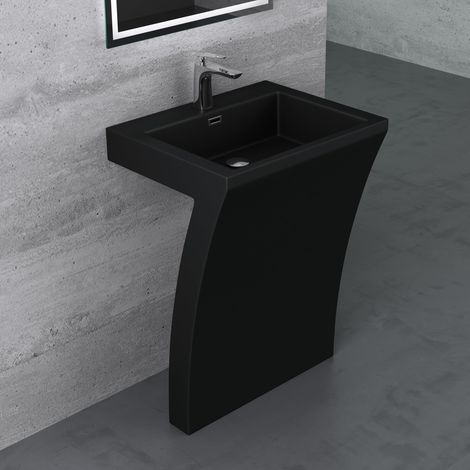 Mai & Mai Lavandino a Colonna 60x48x83cm, Lavandino su Piedistallo per Bagni Colossum07 da Minerale Fuso, un Foro per la Rubinetteria, Nero (1/5)