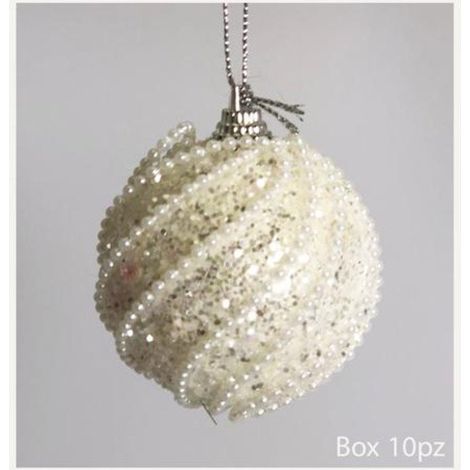10 sfere palle decorate per albero natale Ø6 cm - colore bianco