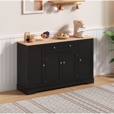 Credenza da cucina 138 cm con cassetto, ante e ripiani regolabili, nero DESVIAE (1/5)