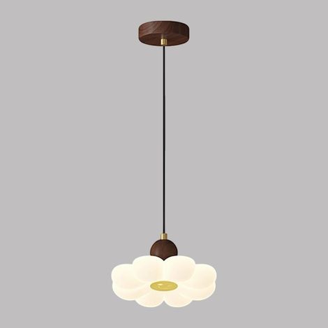 Lampe à suspension tournesol de dessin animé, luminaire suspendu en métal à grain de bois avec abat-jour en acrylique blanc, LED 8W - 3 couleurs (1/5)