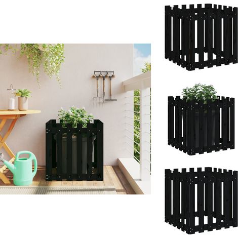 Jardinière avec design de clôture noir 60x60x60 cm pin massif - Jardinier Noire - Jardinière Extérieure - Jardinière Bois - Jardinière Rectangulaire - Décoration Extérieur (1/5)