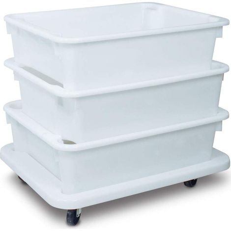 BRB Set - 3 x Drehstapelbehälter 80 Liter/LxBxH 800x600x220 mm, weiß, inkl. Transportroller