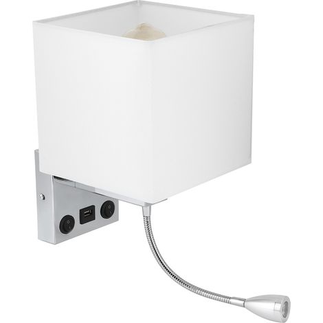 Applique murale LED moderne avec abat-jour en tissu, port USB, idéale pour la chambre ou la lecture, douille E27, 100-240 V. (1/5)