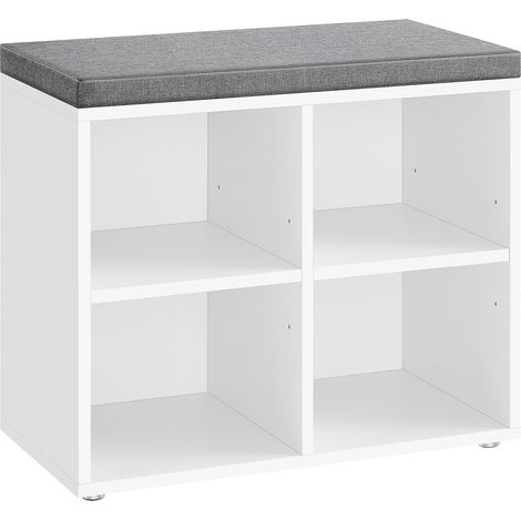 Banc à Chaussures, Organiseur de Chaussures avec 4 Compartiments et 2 Étagères Réglables, Siège Rembourré, pour Entrée, Couloir, Placard, Blanc Nuage (1/5)