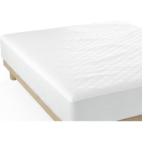 Nalui Protector de Colchón 200x200x32cm Blanco Acolchado ≤30cm Impermeable, Ajustable y Transpirable con Tratamiento Antiácaros