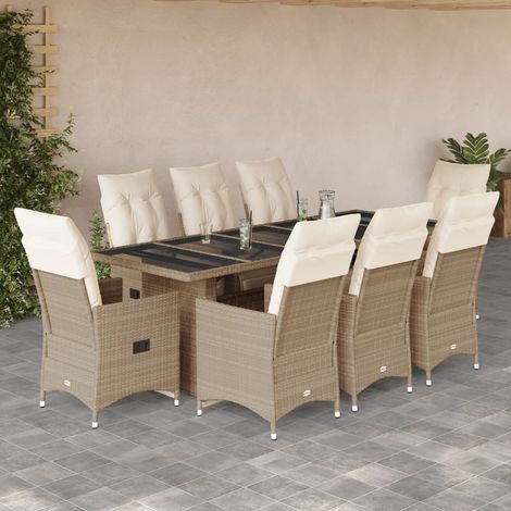 Ensemble de bistro de jardin 9 pcs-Salon de jardin bistro coussins beige poly rotin 307573 (1/5)