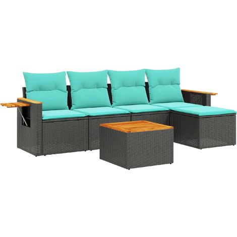 vidaXL Set Divani da Giardino 6 pz con Cuscini Nero in Polyrattan (1/5)