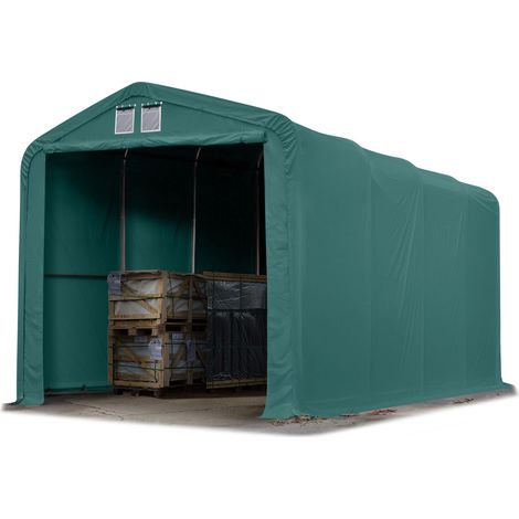 TOOLPORT Standsichere Lagerhalle/Lagerzelt 4 x 8 m/mit Statik feuersichere PRIMEtex PVC Plane 2300 N Weidezelt dunkelgrün