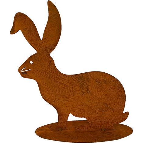 Lapin de Pâques Décoratif en Métal Effet Rouille Patine Décoration de Jardin 24 x 25 cm - PANGIVO (1/3)