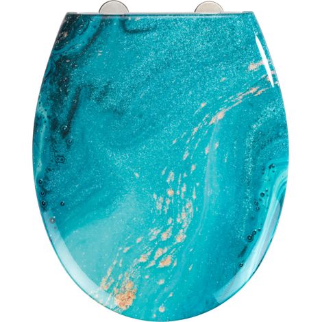 Wenko – Abattant WC en duroplastique – Système Easy Close – Fixation inox hygiénique – Résistant jusqu'à 350kg – Dimensions 36,5 x 45cm – Bleu (1/5)