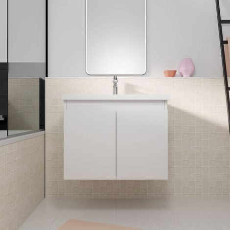 Mueble de Baño Suspendido 60cm Blanco 2 Puertas Lavabo Blanco - ELEMENTARY