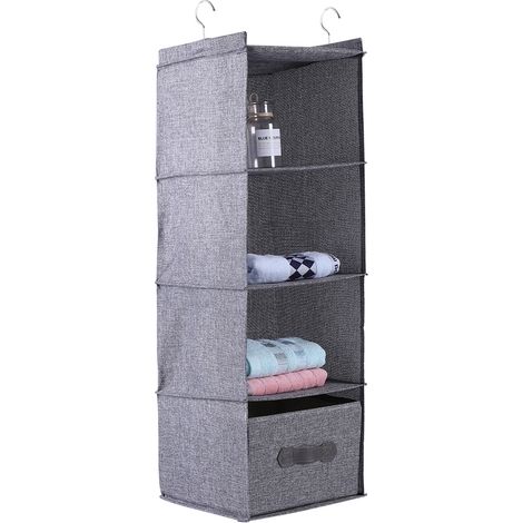 Hängender Kleiderorganizer mit Schublade, 4 Ablageebenen, Grau (1/5)