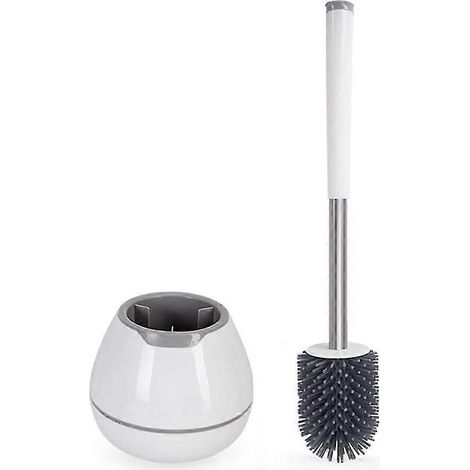 WC-Bürsten-Set mit Halterung, Silikonborsten, Reinigungsset für die Toilettenschüssel mit Pinzette – Weiß (1/4)