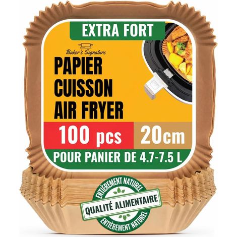 Papier Cuisson Air Fryer - 100 Pièces - Papier Sulfurisé - Carré 20cm - Pour Panier 5,5-9L - Non Blanchi (1/5)