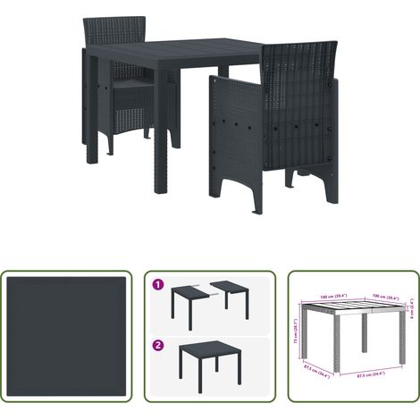 Garten Stühle -  Garten Essgruppe 3 pcs Anthrazit Polypropylen (1/5)