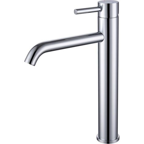 Mitigeur Lavabo Vasque à Poser, Robinet Salle de Bain, Robinet Lavabo Haut pour Vasque, Acier Inox, Chaud et Froid Réglable, Chromé, Hauteur du Bec 194 mm