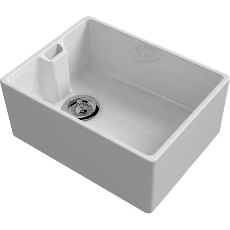 Reginox Belfast Ceramic Deep Single Kitchen Sink White Basket Waste (1/2)