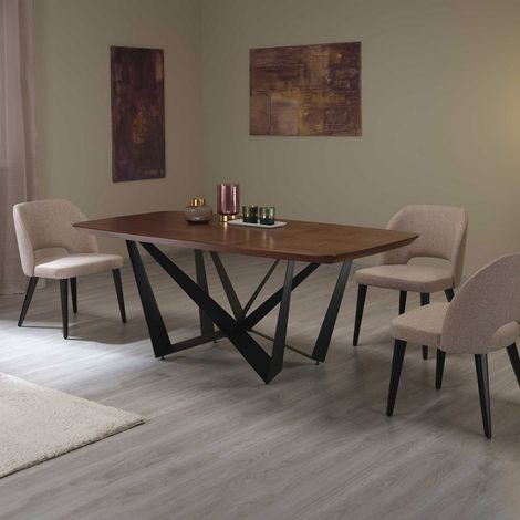 Tavolo da pranzo legno scuro gambe incrociate nere L. 190x90- Arpa