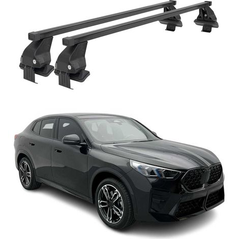 OMAC Dachträger Querträger Stahl für BMW iX2 U10 2024-2026 – Abschließbar – City-Crash-getestet – DIN 75302:2019 – ISO/PAS 11154:2006 – Max. 50 kg Schwarz (1/5)