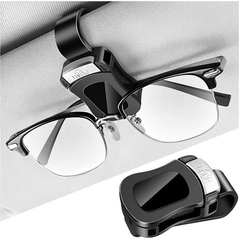 Porte-lunettes de soleil pour pare-soleil – Porte-lunettes pratique pour lunettes, tickets et cartes, avec coussin en mousse – Accessoire universel pour l'intérieur de la voiture (Noir) (1/4)