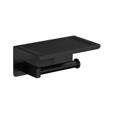 BALNEO - porte-papier toilette avec étagère en acier inox noir - dérouleur QUBE inoxydable - support papier WC en métal (1/2)