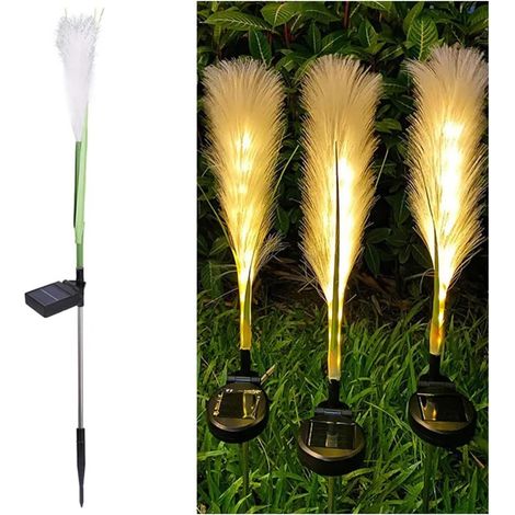 Lot de quatre lampes solaires à roseaux pour décoration de jardin, paysage extérieur étanche, lampes à roseaux à fibre optique pour patio, cour, pelouse, allée, canal, place commerciale (lot de quatre (1/4)