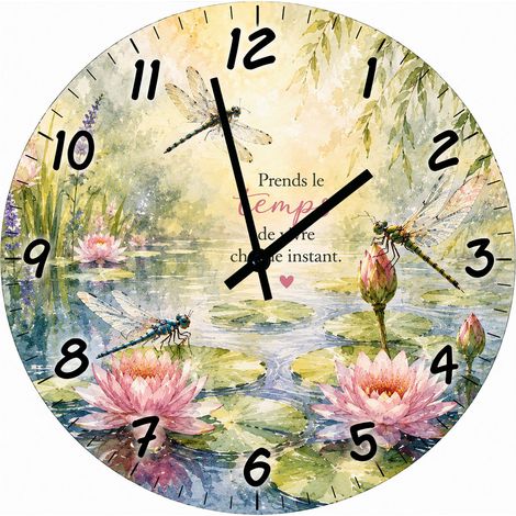Horloge Murale Verre Libellules et Nénuphars 29 cm (1/2)
