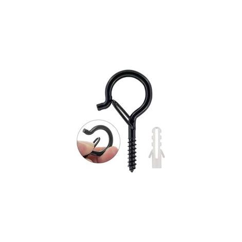 Paquet de 20 crochets à vis noirs, crochets de plafond robustes de 4mm x 55mm avec Clip de sécurité (1/5)