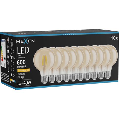 Mexen Vintis 10x Ampoule filament LED E27, G80, 6W, Chaude - 2200K, 600 lm, ambre - L155-E27-0622-50x10 (1/5)