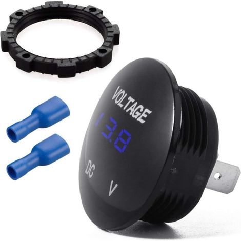 Voltmètre étanche à affichage LED numérique rond, testeur de tension DC 12V-24V pour voiture, moto, camping-car et camion, bleu (1/5)