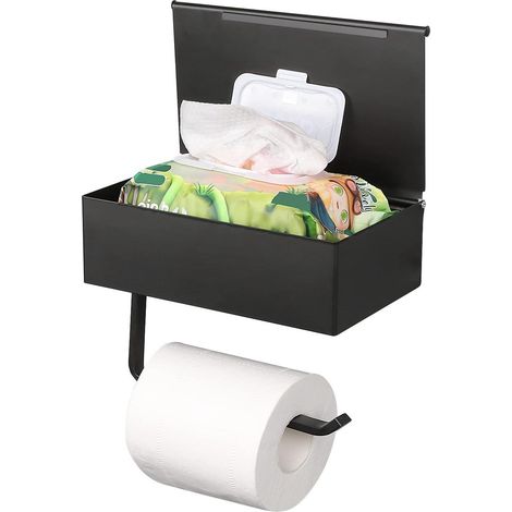 Porte-papier hygiénique avec étagère cache, Boîte lingettes dissimulée pour salle bain (1/5)