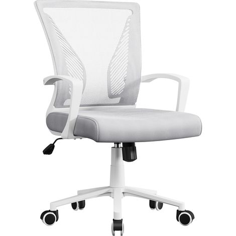 Yaheetech Sedia da Ufficio per Scrivania Ergonomica Reclinabile Girevole Altezza Regolabile con Rotelle Direzionale e Braccioli in Rete Traspirante - Grigio Chiaro Motivo Farfalla