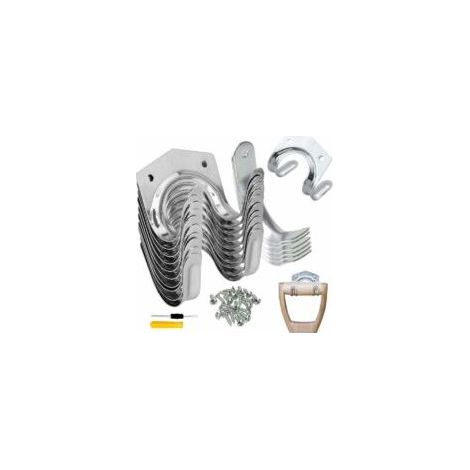 Set mit 18 Wandhaken zur Aufbewahrung von Gartengeräten, einfache oder doppelte Eisenhalterung, ideal für Garage, Gartenhaus, Werkbank auf dem Bauernhof, Schrauben und Schraubendreher inklusive. (1/5)
