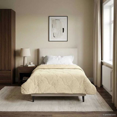 Sommerdecke Creme 140 x 200 cm Mikrofaser und Teddy-Fleece